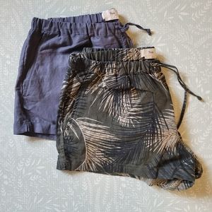 ARITZIA Tna Linen Blend Shorts Bundle of 2- Grey and Palm Print - Size Large